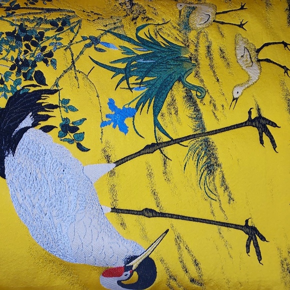 Yellow Crane Floral Print Cheongsam Qipao Mandarin Collar Min Dress Size M - Picture 4 of 9